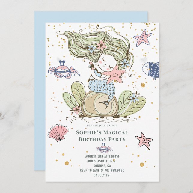 Magical Mermaid Birthday Party Invitation (Front/Back)