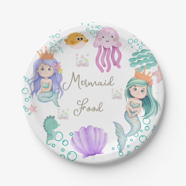 Magical Mermaid Birthday Party Mermaid Food Paper Plates (Front)