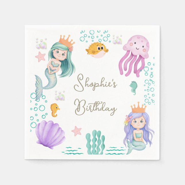 Magical Mermaid Birthday Party  Napkins (Front)