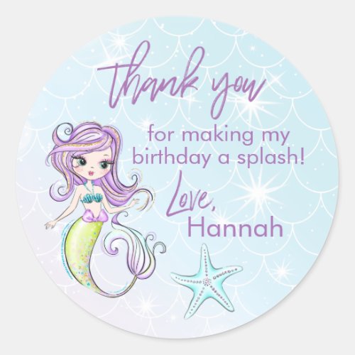 Magical Mermaid Birthday Party Thank You Stickers