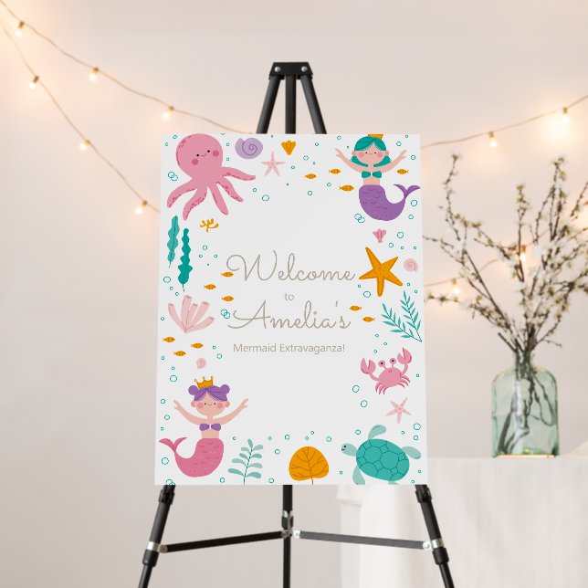 Magical Mermaid Birthday Party Welcome Sign (In Situ (Stand))