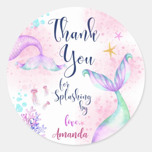 Magical Mermaid Birthday Thank You Favor Classic Round Sticker