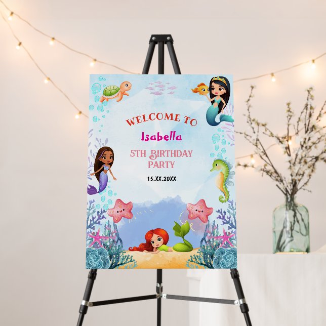 Magical Mermaid Birthday Under Sea 5th Welcome Foam Board (In Situ (Stand))
