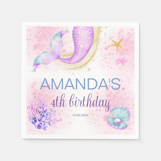 Magical Mermaid Birthday Under the Sea Napkins (Front)