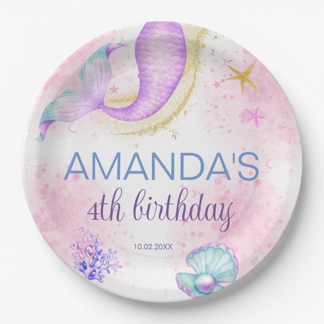 Magical Mermaid Birthday Under the Sea Paper Plates (Front)