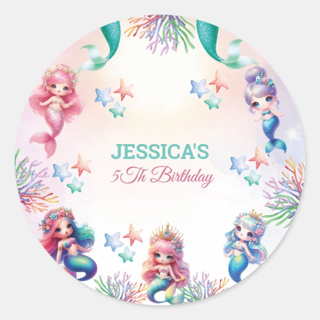 Magical Mermaid Birthday Under The Sea Photo Classic Round Sticker (Front)