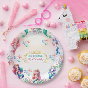Magical Mermaid Birthday Under The Sea Photo Paper Plates