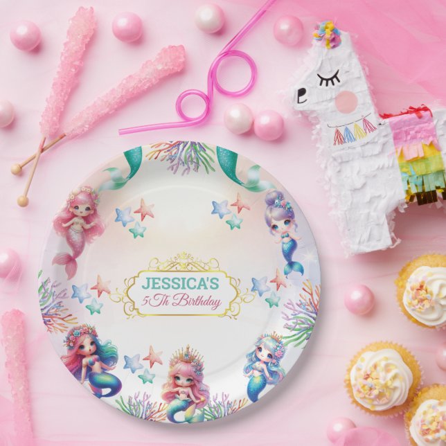Magical Mermaid Birthday Under The Sea Photo Paper Plates (Party)