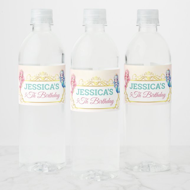 Magical Mermaid Birthday Under The Sea Photo Water Bottle Label (Bottles)