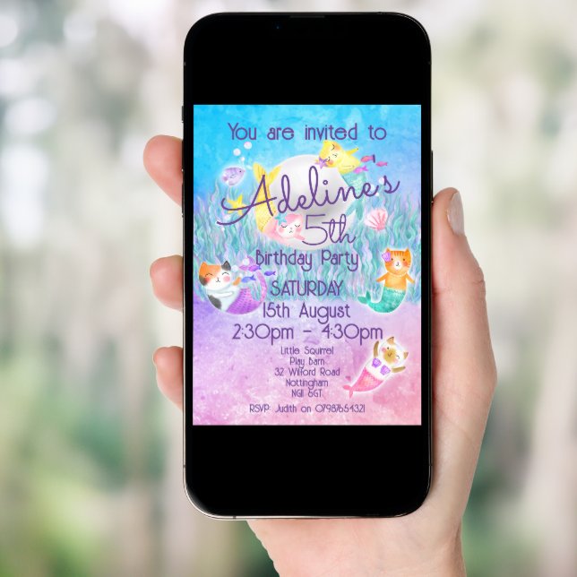 Magical Mermaid Cat Invitations (Front Digital)