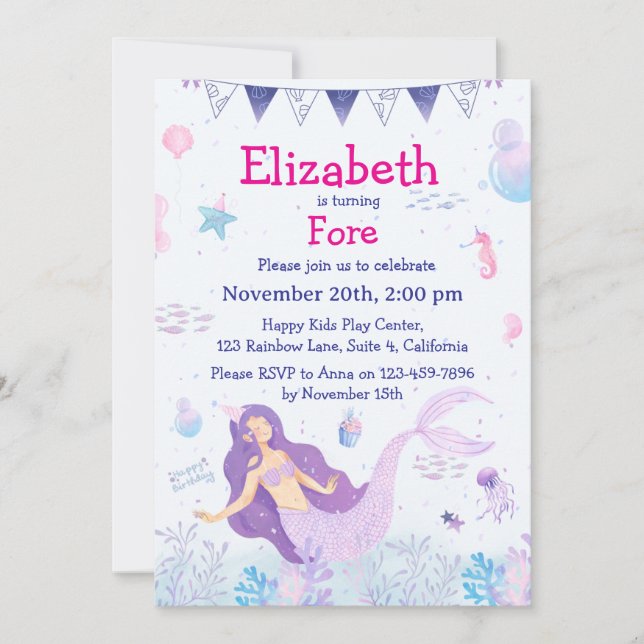 Magical Mermaid Children's Birthday Invitation (Front)