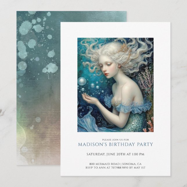 Magical Mermaid Enchanted Girl's Birthday Invitation (Front/Back)