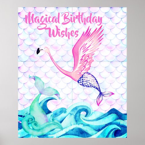 Magical Mermaid Flamingo Birthday Wishes Poster