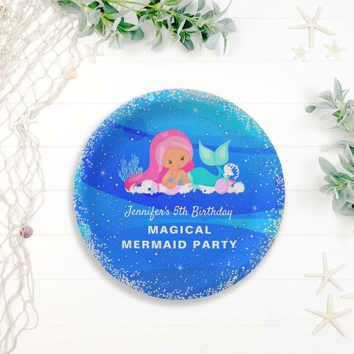 Magical Mermaid Glitter Sparkle Birthday Paper Plates