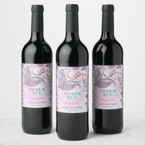 Magical Mermaid Mercat Under the Sea Party Favors Wine Label