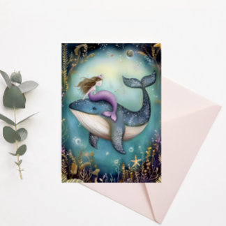Magical Mermaid on Whale Holiday Postcard