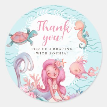 Magical Mermaid Party Birthday Classic Round Sticker by spinsugar at Zazzle
