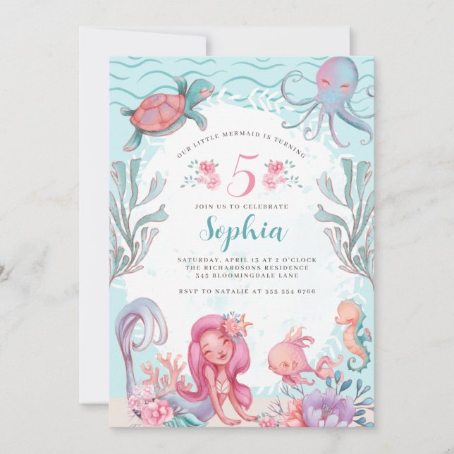 Magical Mermaid Party Birthday Invitation (Front)