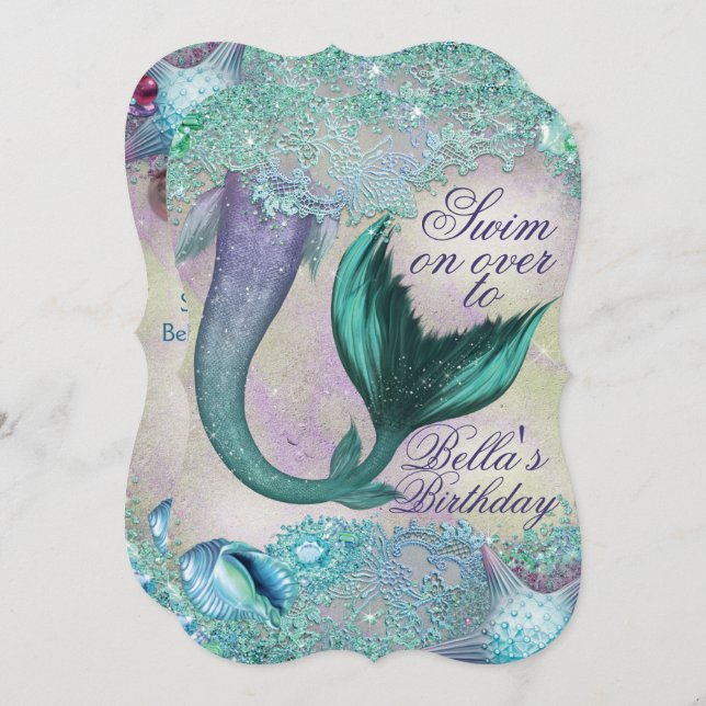 Magical Mermaid Party Invitations (Front/Back)