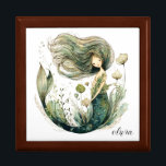 Magical Mermaid Personalized Ceramic Tile Gift Box<br><div class="desc">A whimsical watercolor style magical mermaid customized with your name. Flowing hair,  undersea plants illustrative style. A Gift for any girl. Choose your box color from the selections.</div>