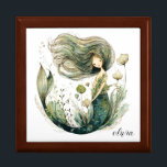 Magical Mermaid Personalized Ceramic Tile Gift Box<br><div class="desc">A whimsical watercolor style magical mermaid customized with your name. Flowing hair,  undersea plants illustrative style. A Gift for any girl. Choose your box color from the selections.</div>