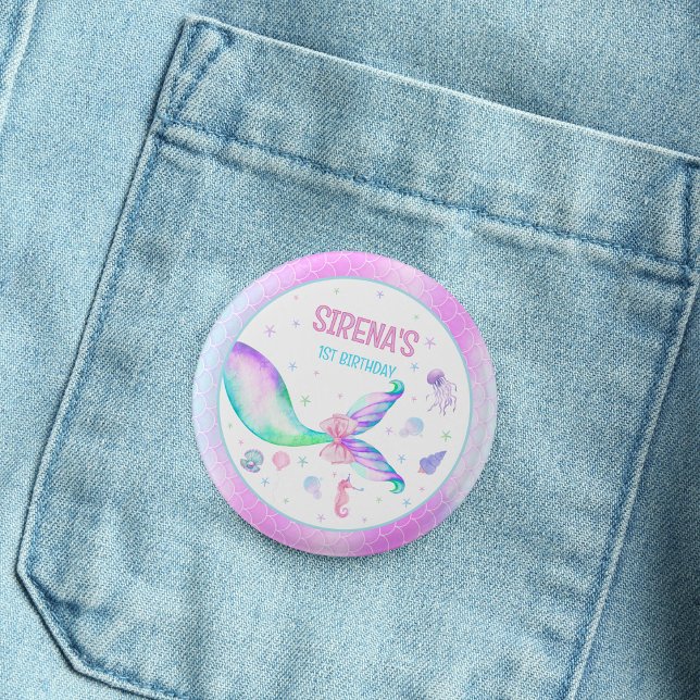 Magical Mermaid Pink Purple Birthday Button (Creator Uploaded)