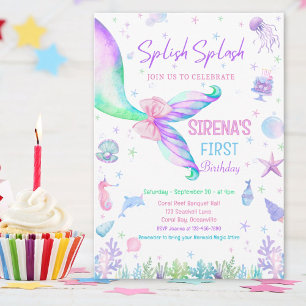 Magical Mermaid Pink Purple Birthday Invitation