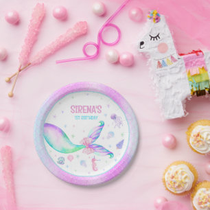 Magical Mermaid Pink Purple Birthday Paper Plates