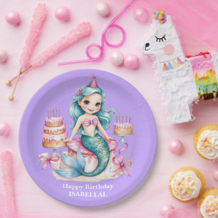 Magical mermaid rainbow Birthday girl party Paper Plates
