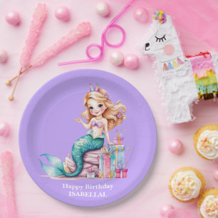 Magical mermaid rainbow Birthday girl party Paper Plates