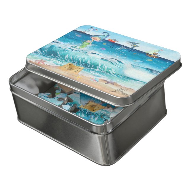 Magical Mermaid Sea Creatures Blue Ocean Kids Jigsaw Puzzle (Lid Open)