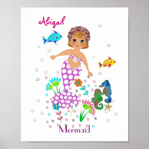 Magical Mermaid Sea Creatures Picture Personalized Poster