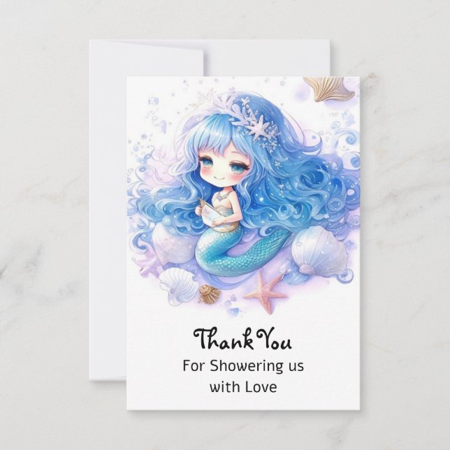 Magical Mermaid Sea Princess Baby Shower Thank You Card (Front)