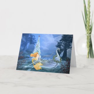 Magical Mermaid, Swan Boat and Christmas Tree Holiday Card