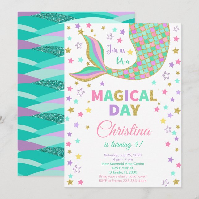 Magical Mermaid Tail Birthday Invitation (Front/Back)