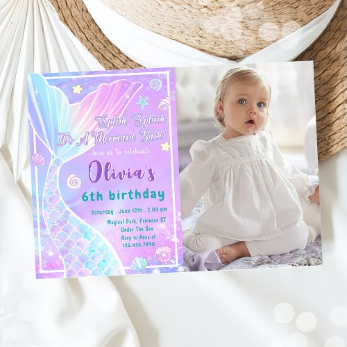 Magical Mermaid Tail Birthday Photo Invitation