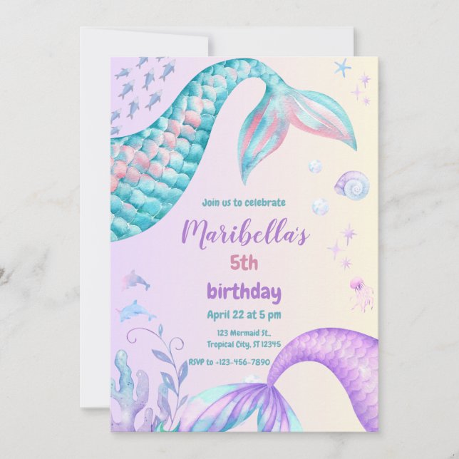 Magical Mermaid Tail Under The Sea Birthday Party Invitation (Front)