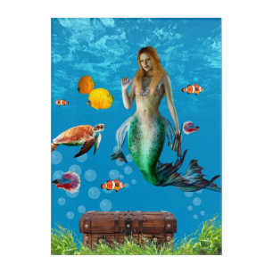 Magical Mermaid Treasure Hunt Blue Ocean Fantasy Acrylic Print