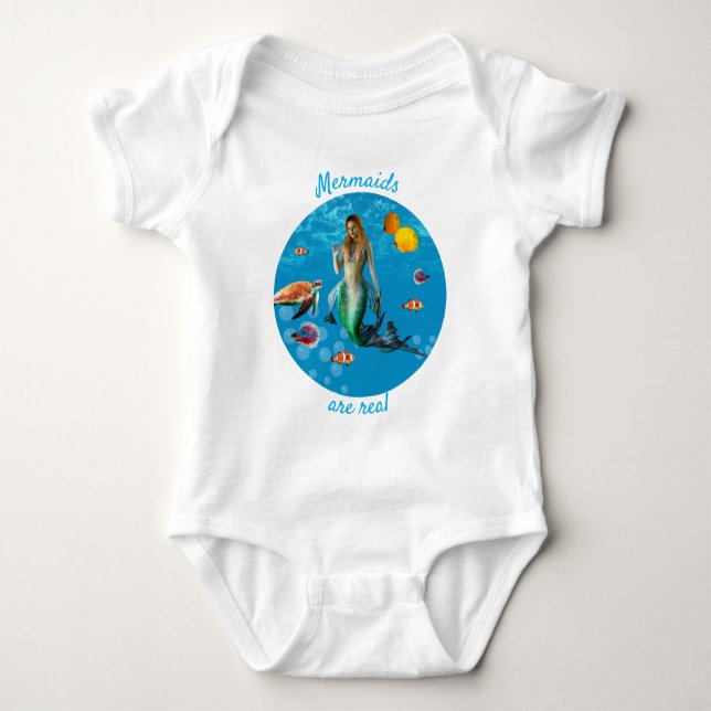 Magical Mermaid Treasure Hunt Blue Ocean Fantasy Baby Bodysuit (Front)
