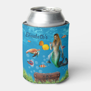 Magical Mermaid Treasure Hunt Blue Ocean Fantasy Can Cooler