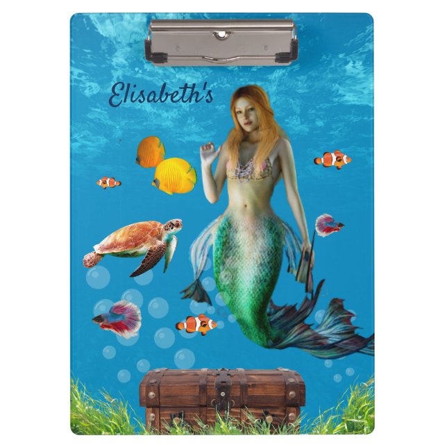 Magical Mermaid Treasure Hunt Blue Ocean Fantasy Clipboard (Front)