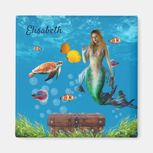 Magical Mermaid Treasure Hunt Blue Ocean Fantasy Magnet (Front)