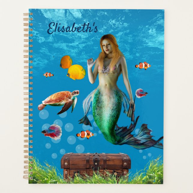 Magical Mermaid Treasure Hunt Blue Ocean Fantasy Planner (Front)