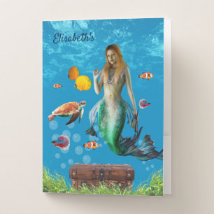 Magical Mermaid Treasure Hunt Blue Ocean Fantasy Pocket Folder