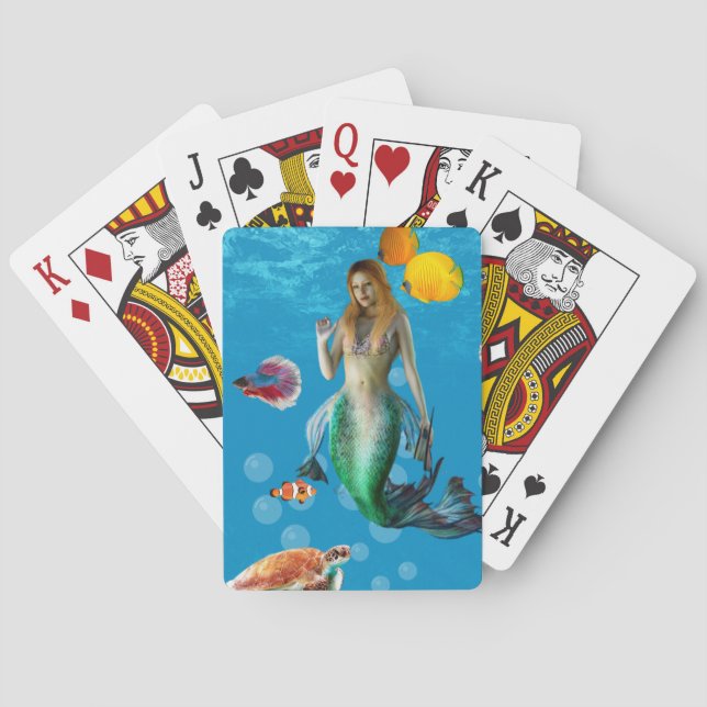 Magical Mermaid Treasure Hunt Blue Ocean Fantasy Poker Cards (Back)