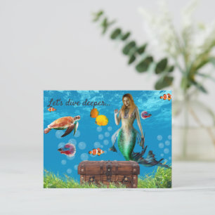 Magical Mermaid Treasure Hunt Blue Ocean Fantasy Postcard