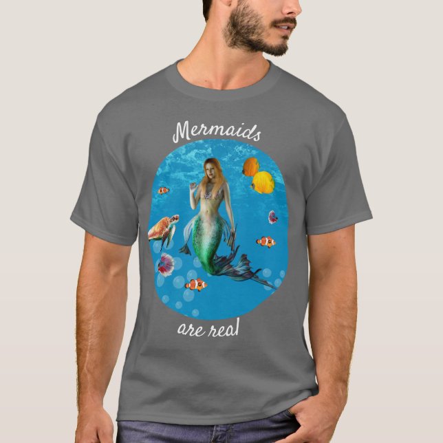 Magical Mermaid Treasure Hunt Blue Ocean Fantasy T-Shirt (Front)