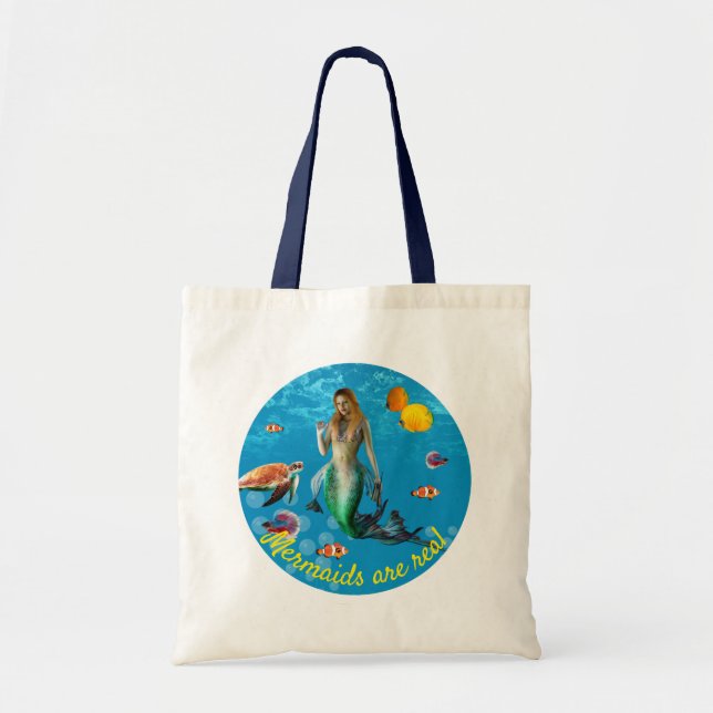 Magical Mermaid Treasure Hunt Blue Ocean Fantasy Tote Bag (Front)