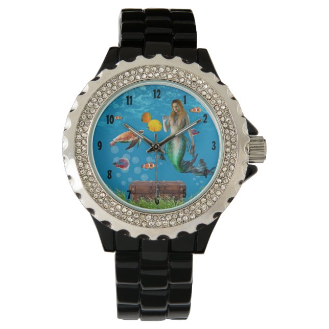 Magical Mermaid Treasure Hunt Blue Ocean Fantasy Watch (Front)