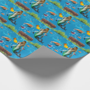 Magical Mermaid Treasure Hunt Blue Ocean Fantasy Wrapping Paper